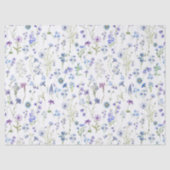 ブルー パープルの水彩画風の草花模様 薄葉紙 (正面)