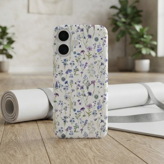 ブルー パープルの水彩画風の草花模様 Case-Mate iPhoneケース