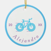 ブルー&パープルサイクリングデザイン自転車パーソナライズされた セラミックオーナメント (正面)