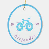 ブルー&パープルサイクリングデザイン自転車パーソナライズされた セラミックオーナメント (左)