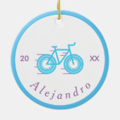 ブルー&パープルサイクリングデザイン自転車パーソナライズされた セラミックオーナメント (裏面)