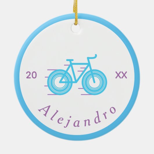 ブルー&パープルサイクリングデザイン自転車パーソナライズされた セラミックオーナメント (裏面)