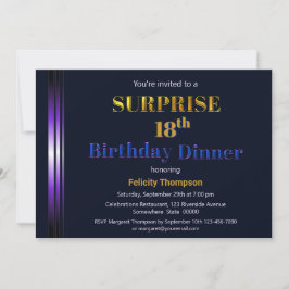ブルー&パープルサプライズ18誕生日ディナー 招待状