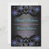 ブルー&パープルスノーフレークスウィート16誕生日招待状 招待状 (裏面)