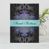 ブルー&パープルスノーフレークスウィート16誕生日招待状 招待状 (スタンド正面)