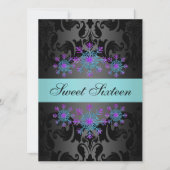 ブルー&パープルスノーフレークスウィート16誕生日招待状 招待状 (正面)