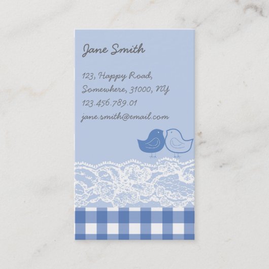 ブルー&パープルバーズスクラップブックレースプロファイルカード 名刺 (正面)
