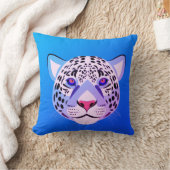 ブルー&パープルヒョウ頭部装飾用クッション クッション (ブランケット)