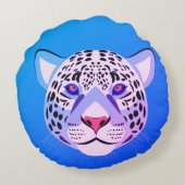 ブルー&パープルヒョウ頭部装飾用クッション ラウンドクッション (裏面)