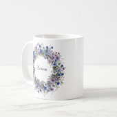 ブルー&パープルビューティフルワイルドフラワーズリースカスタム コーヒーマグカップ (正面左)