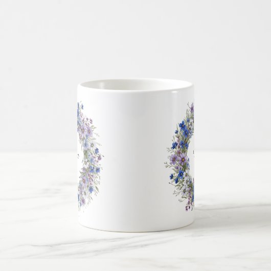 ブルー&パープルビューティフルワイルドフラワーズリースカスタム コーヒーマグカップ (中央)