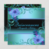 ブルー&パープルフラワー鮮やかキンセアニェラ招待状 招待状 (正面/裏面)