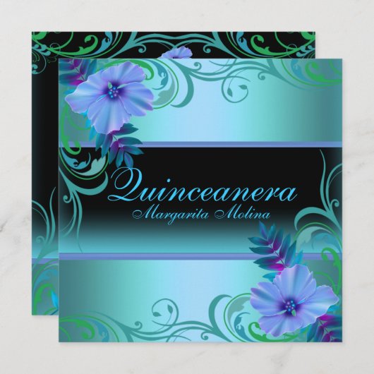 ブルー&パープルフラワー鮮やかキンセアニェラ招待状 招待状 (正面/裏面)