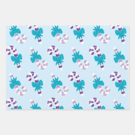 ブルー&パープルホリデーツリーズキャンディカン ラッピングペーパーシート