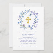 ブルー&パープルボホリース&クロス | バプテスマ 招待状 (正面)