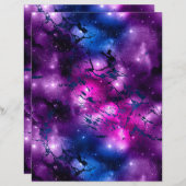 ブルー&パープルマーブル銀河系スクラップブック紙シート (正面/裏面)