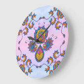 ブルー&パープルメンディアートブルーフローラブリス ラージ壁時計 (傾斜)