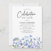 ブルー&パープルワイルドフラワーお祝い・オブ・ライフ 招待状 (正面)