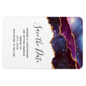 ブルー&パープル宇宙&スターウェディング日付を保存 マグネット (横)