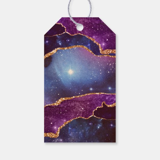 ブルー&パープル宇宙&スターズモダンアゲートありがとう ギフトタグ (裏面)