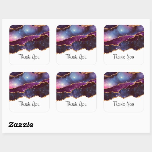 ブルー&パープル宇宙&スターズモダンアゲートありがとう スクエアシール (シート)