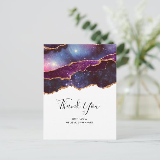 ブルー&パープル宇宙&スターズモダンアゲートありがとう ポストカード (スタンド正面)