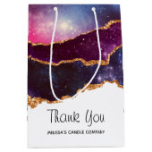 ブルー&パープル宇宙&スターズモダンアゲートありがとう ミディアムペーパーバッグ (正面)