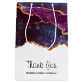 ブルー&パープル宇宙&スターズモダンアゲートありがとう ミディアムペーパーバッグ (裏面)