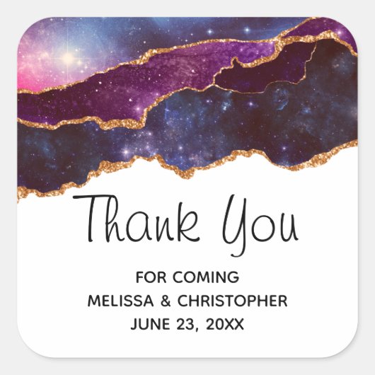 ブルー&パープル宇宙&スターズモダンアゲート結婚ズ スクエアシール (正面)