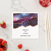 ブルー&パープル宇宙&スターズモダンアゲート結婚ズ スタンダードカクテルナプキン (インサイチュ)