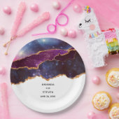 ブルー&パープル宇宙&スターズモダンアゲート結婚ズ ペーパープレート (パーティー)