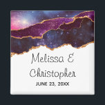 ブルー&パープル宇宙&スターズモダンアゲート結婚ズ マグネット<br><div class="desc">金ゴールド結婚箔のリボンを挟んだ青と紫の層を持つフェイク抽象デザインを持つ磁石。</div>