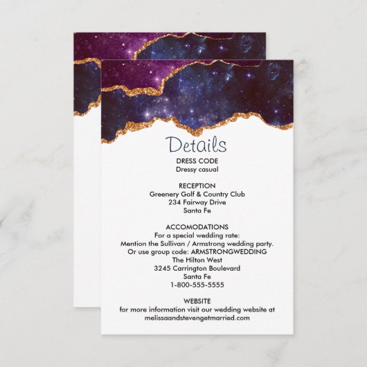 ブルー&パープル宇宙&スターズモダンアゲート結婚ズ 招待状 (正面/裏面)