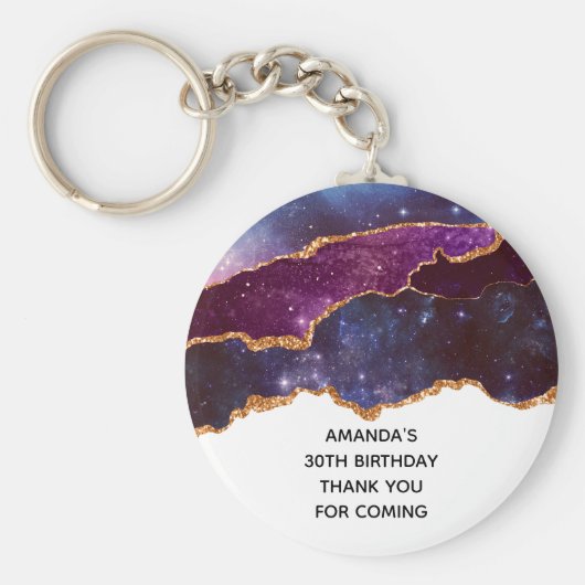 ブルー&パープル宇宙&スターズモダンアゲート誕生日 キーホルダー (正面)