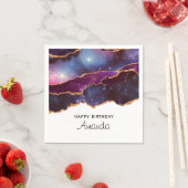 ブルー&パープル宇宙&スターズモダンアゲート誕生日 スタンダードカクテルナプキン (インサイチュ)