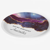 ブルー&パープル宇宙&スターズモダンアゲート誕生日 ペーパープレート (アングル)