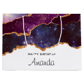 ブルー&パープル宇宙&スターズモダンアゲート誕生日 ラージペーパーバッグ (正面)