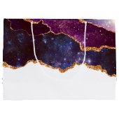 ブルー&パープル宇宙&スターズモダンアゲート誕生日 ラージペーパーバッグ (裏面)