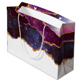 ブルー&パープル宇宙&スターズモダンアゲート誕生日 ラージペーパーバッグ (裏面アングル)