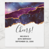 ブルー&パープル宇宙&スターズモダンアゲート誕生日 ワインラベル (シングルラベル)