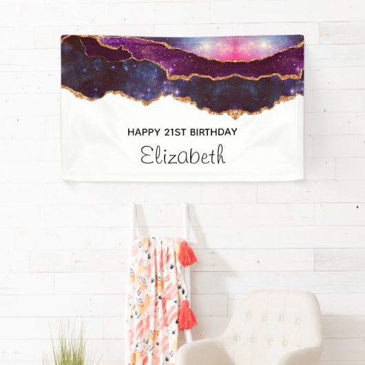 ブルー&パープル宇宙&スターズモダンアゲート誕生日 横断幕 (インサイチュ)