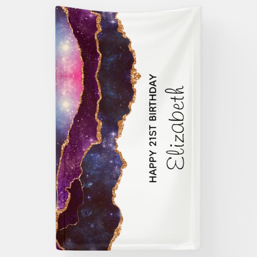 ブルー&パープル宇宙&スターズモダンアゲート誕生日 横断幕 (縦)