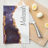 ブルー&パープル宇宙&スターズモダンアゲート キッチンタオル (四つ折り)