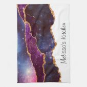 ブルー&パープル宇宙&スターズモダンアゲート キッチンタオル (縦)