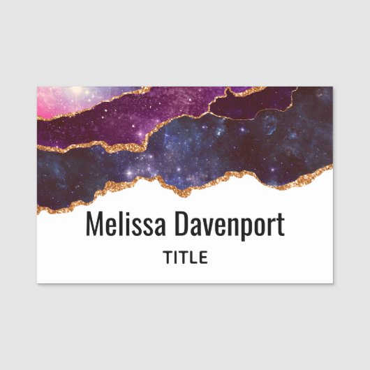 ブルー&パープル宇宙&スターズモダンアゲート 名札 (正面)