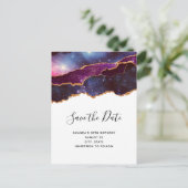 ブルー&パープル宇宙&スターモダンズ日付を保存 インビテーションポストカード (スタンド正面)