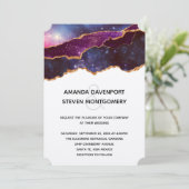 ブルー&パープル宇宙&スターモダンズ結婚 招待状 (スタンド正面)