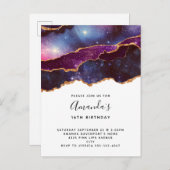 ブルー&パープル宇宙&スターモダン誕生日 インビテーションポストカード (正面/裏面)