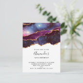 ブルー&パープル宇宙&スターモダン誕生日 インビテーションポストカード (スタンド正面)