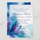 ブルー&パープル抽象芸術フラワーブライダルシャワー 招待状 (正面/裏面)